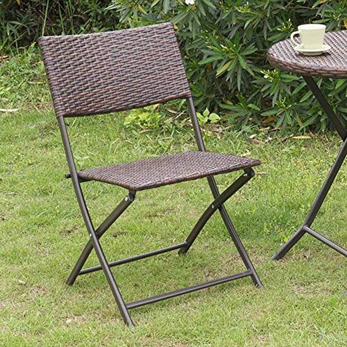 1PerfectChoice 2 pc Casual Patio Outdoor Graden Deck Foldable Folding Chairs PE Resin Wicker