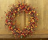 18 Diameter Multi Colored Berry Wreath, Can Be Display From Fall to Christmas. Thick Twig Base, Branches Wired for Shaping.