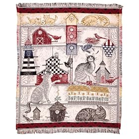 Feline Friends Cat Theme Afghan Throw Blanket 50 x 60