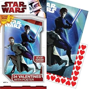 Star Wars Clone Wars Deluxe Valentine's Day Cards 34ct with 15in x 19in Poster