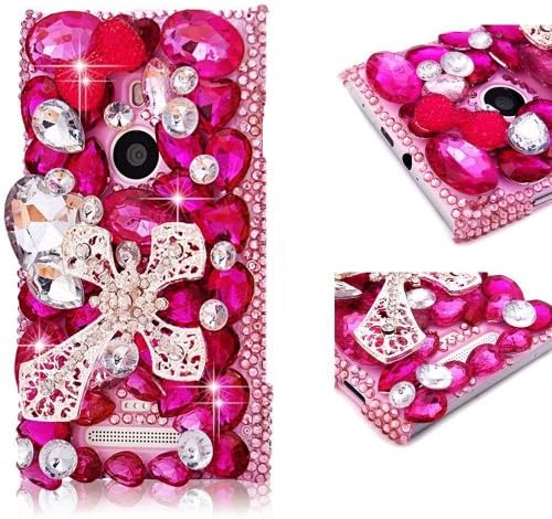 EVTECH(TM) 3D Crystal Cross Rhinestone Bow Diamond Flower Design Case Cover for Nokia Lumia 925(100% Handcrafted)