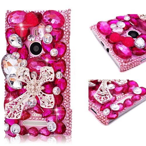 EVTECH(TM) 3D Crystal Cross Rhinestone Bow Diamond Flower Design Case Cover for Nokia Lumia 925(100% Handcrafted)