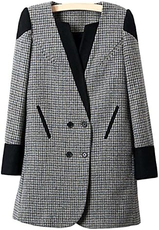 HHAE Women's Winter Birtish Elegance Style Fashion Fleece Trenchcoat Black-White S