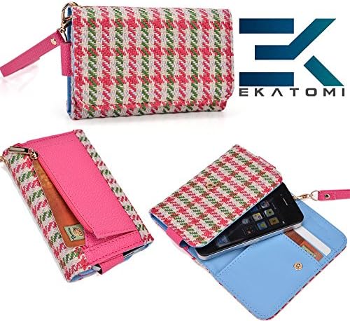 PiNK & GREEN Checker Pattern| Universal Nokia Asha 201 Carrying Case Wrist-let Wallet BONUS EKATOMi Screen Cleaner*