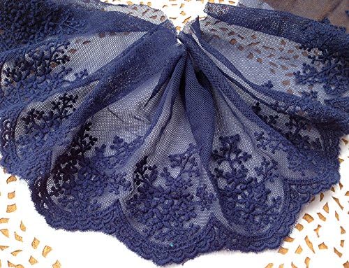 Easybuystore Colorful Embroidery Lace Trim Lace Cotton Embroidery Flower Soft Gauze Wedding Fabric 1 Yard 11cm Wide (Navy blue)