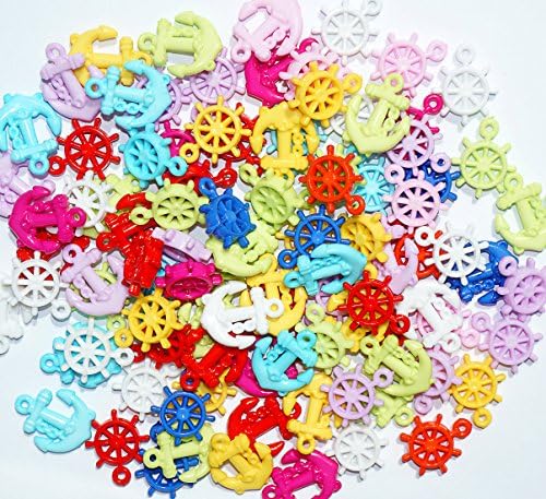 MaxGetz 90 Charms Loom Band Charms for Rainbow Rubber Band Kits, Jewelry or Craft Projects Anchor & Steering Wheel Multi-Color (SBE11A04)