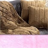 Faux Fur 3 Piece Luxury Throw and Pillow Set - Blush