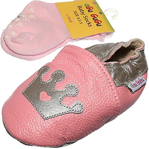 Princess Crown Baby Shoes with Matching Socks(6-12 Months, Pink)
