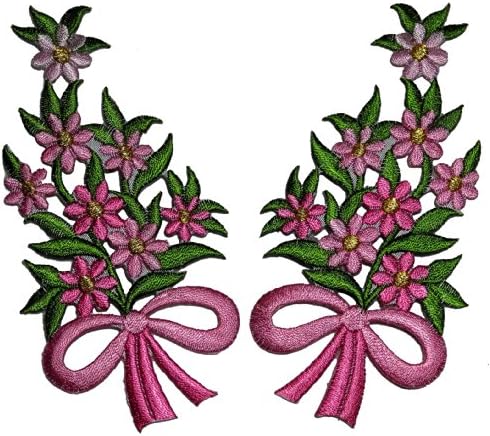 1 Pair Mix Gold lace Floral Bouquet Ribbon DIY Applique Embroidered Sew Iron on Patch FW-007