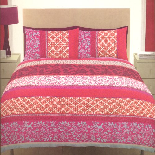 Orinoco Pink Blue Birds & Flowers King Size Duvet Quilt Cover Set Richmond House