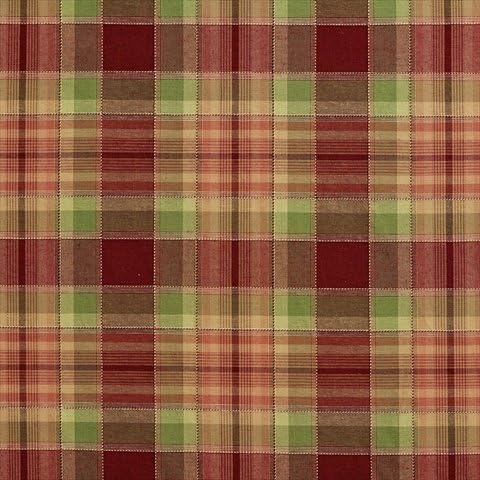 Designer Fabrics U0020A 54 in. Wide Burgundy And Green Country Plaid Upholstery Fabric