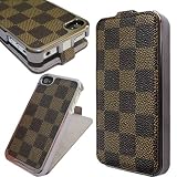 Dual Use Cool Best Special Chrome Flip Leather Case for iPhone 4 4G 4S AT&T Verizon AT&T verizon Brown