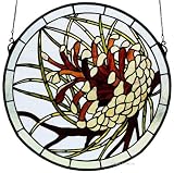 Pinecones Tiffany Stained Glass Window Panel 17 Inches H X 17 Inches W