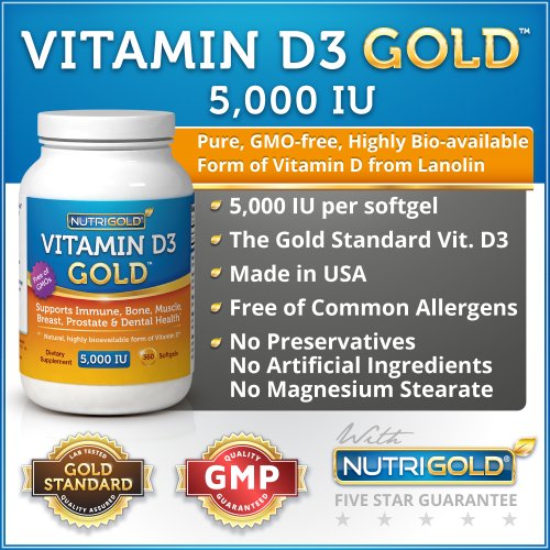 Vitamin D3 GOLD - 5000 IU (360 Softgels) Naturally Sourced Preservative-free Vitamin D Vitamin D3 GOLD - 5000 IU (360 Softgels) Naturally Sourced Preservative-free Vitamin D