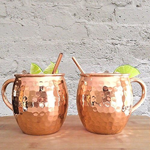 Moscow Mule Hammered Barrel Set 18oz W/ Straws, shot glass and Coasters