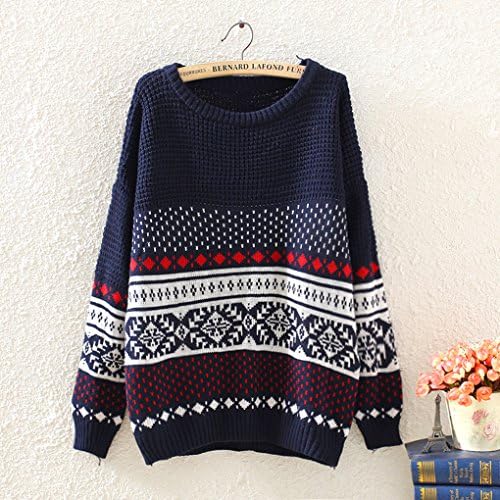 Musf Womenknit Shirt Sleeve Snowflake Bat Sleeve Sweater (navy)