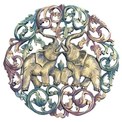 Asian Elephant Teak Wood Wall Art