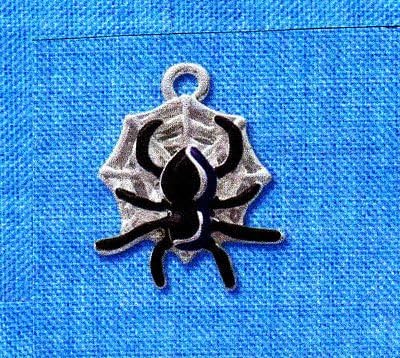 CHARM- SPIDER & WEB,Black & Silver/Silver Plated Charm-Jewelry/Insects,Halloween