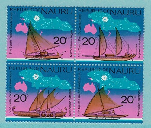 Nauru Scott #127a Block of Four Stamps - South Pacific Conference Issue From 1975 - Outriggers and Map - Collectible Postage Stamps