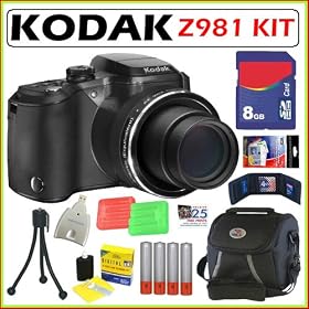 Kodak Z981 EasyShare Z981 14MP Digital Camera with Schneider-Kreuznach Variogon 26x Wide Angle Optical Image Stabilized Zoom Lens and 3.0 Inch LCD + 8GB Deluxe Accessory Kit