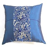Intricately Handmade Royal Blue Cushion Cover / Pillow Sham With Silky Filigree Dragon Detail