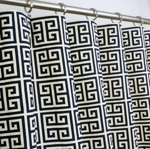 Navy Blue and White Modern Greek Key Geometric Print Drape with Blackout Lining, One Rod Pocket Curtain Panel 84 inches long x 50 inches wide