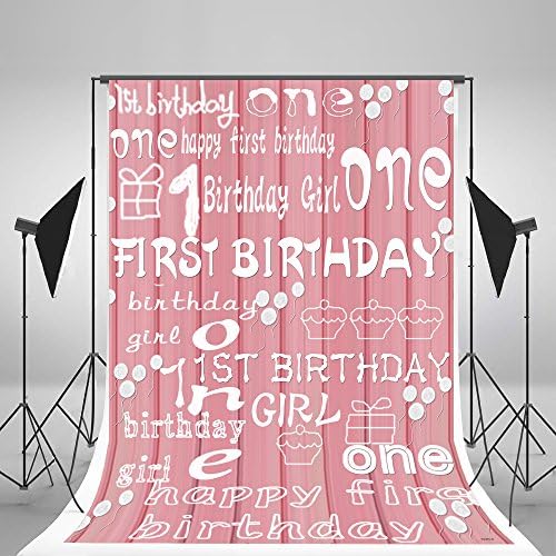 5x7ft Pink Photography Backdrops White Letters 1st Birthday Background No Wrinkles for Girls Happy Photo Backdrop