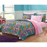 6189pkXbarL. SL160  Neon Leopard Ultra Soft Microfiber Girls Comforter Sheet Set, Multi