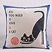 Createforlife Cotton Linen Square Decorative Throw Pillow Case Cushion Cover Creative Cartoon Black Playing Cat 18