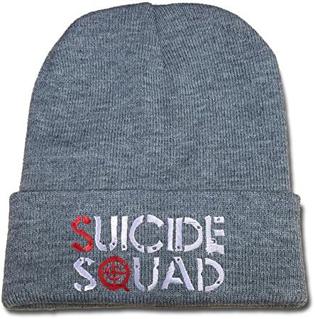 RHXING Suicide Squad Logo Beanie Fashion Unisex Embroidery Beanies Skullies Knitted Hats Skull Caps - Grey