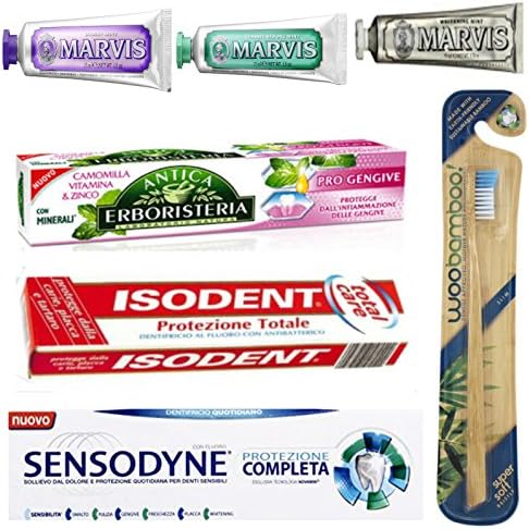Vittleitaly: Toothpaste Set (#13) of 6 Italian products: Isodent, Marvis, Sensodyne, Antica Erboristeria * 2.53 Fluid Ounce (75ml) Each + Free WooBamboo Toothbrush