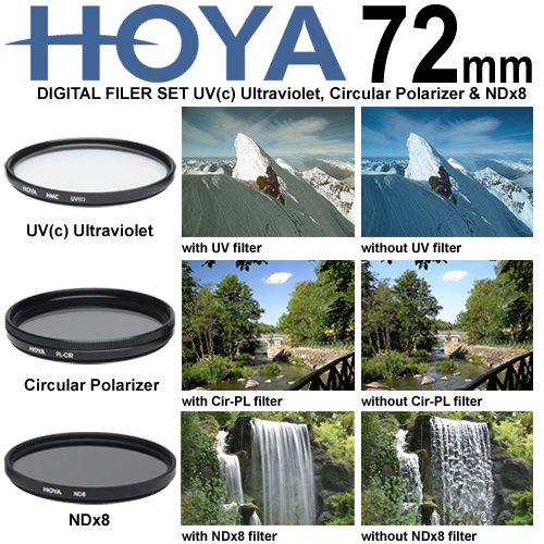 Hoya 72mm 3-Piece Digital Filter Set (HMC UV Ultraviolet, Circular Polarizer & ND8 Neutral Density) with Case + Tripod Kit for Canon, Nikon, Sony, Olympus & Pentax Lenses