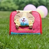 [Tarro story - Yellow Cat] Embroidered Applique Fabric Art Wallet Purse / Card Holder (4.9*3.9)