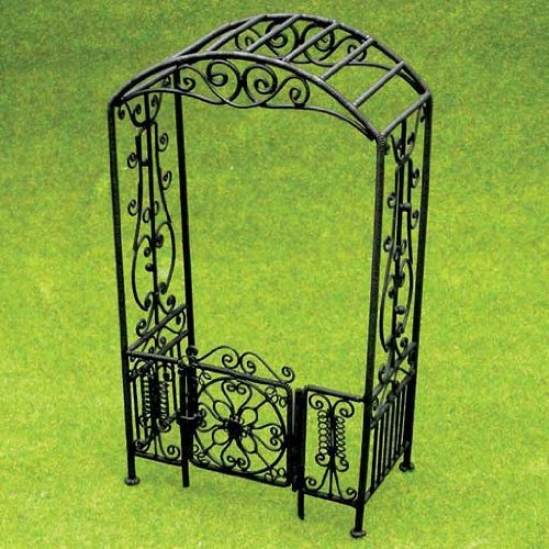 Dollhouse Miniature Black Filigree Arbor with Gate