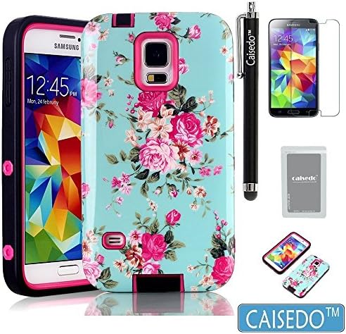 Galaxy S5 Case, CAISEDO(TM) Tough Armor Case for Galaxy S5 [D44A1]Flower-Rose