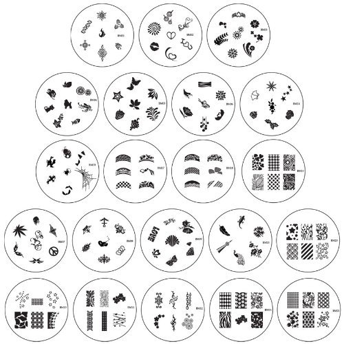 This monster bundle includes a 21pc nail art image plates set,  Use this variety pack to have fun working on your nails or give them away as fabulous gifts to families and friends,  Plate dimension is 5,5cm in diame...