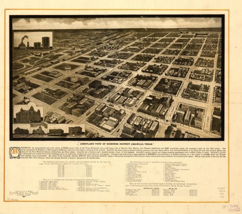 Aeroplane view of business district Amarillo, Texas. Drawn by E. E. Motter. Copyright by G. C. Sturdivant., large historic panoramic map reprint 40x36