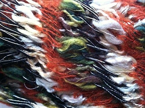 Plymouth Scandalicious #004 Green Rust Black Pearl Silver Mesh Ruffle Scarf Yarn 100 Gram