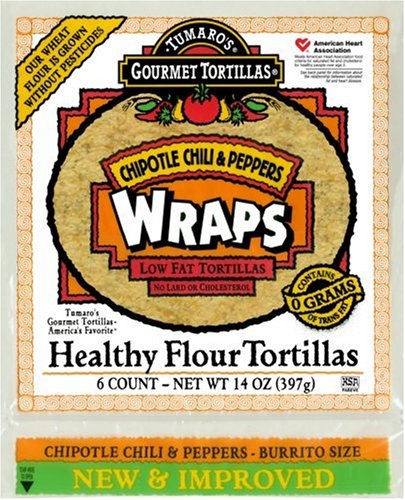 Tumaro's 10-Inch Wraps, Chipotle Chili & Peppers, 14-Ounce Packages (Pack of 6)