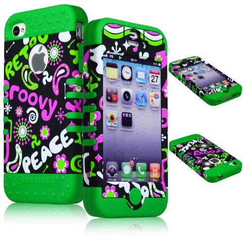 Bastex Heavy Duty Bastex Hybrid Case for Apple iPhone 4, 4s - Dark Green Silicone with Retro Design Hard Shell