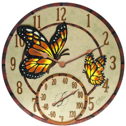 Mosiac Butterflies Clock with Thermometer