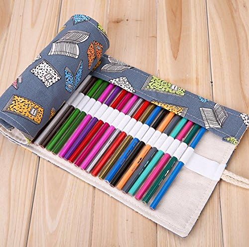 ONOR Special Canvas Roll up Pencil Wrap Holder Case for 36 Colored Pencil/ Pencils/Artists(36 Holes) (Style-5)