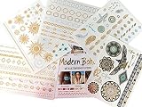 Modern Boho 5 Sheets Metallic Tattoos, Gold/Silver Flash, Egyptian Collection