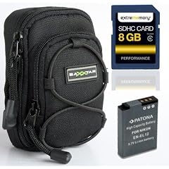 SET mit Tasche Bundlestar Blackstar universal Schwarz + Akku f�r Nikon EN-EL12 + SDHC 8GB Class 6 -- F�r Nikon CoolPix S9300 S9100 S8100 S8200 P300 P310 S1200pj AW100
