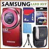 Samsung HMX-U20 Ultra-Compact Full-HD Camcorder with 3x Optical Zoom and 2-inch LCD in Red + 4GB Accessory Kit