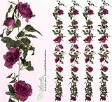 Four 6' Artificial Rose Garlands Silk Flowers_Burgundy