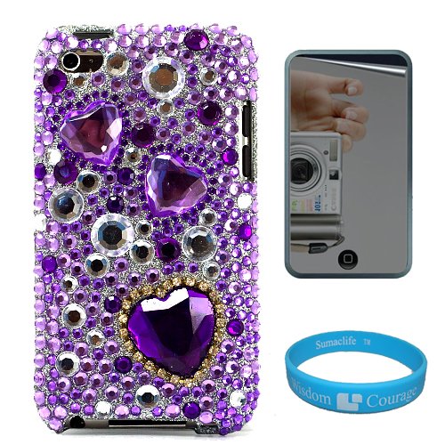 Premium 2 Piece Purple Heart Rhinestone Design Hardshell Protective Case For Apple iPOD Touch 4th Generation + Mirror Screen Protector + SumacLife TM Wisdom Courage Wristband Premium 2 Piece Purple Heart Rhinestone Design Hardshell Protective Case For Apple iPOD Touch 4th Generation + Mirror Screen Protector + SumacLife TM Wisdom Courage Wristband