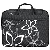 14.1 Inch K-Cliffs Black Hawaiian Flowers Floral Print Laptop Sleeve Carry Case Convertiable to Briefcase Messenger Shoulder Bag