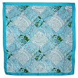 100% Satin Charmeuse Silk Cross Hatch Paisley Square Scarf - Blue