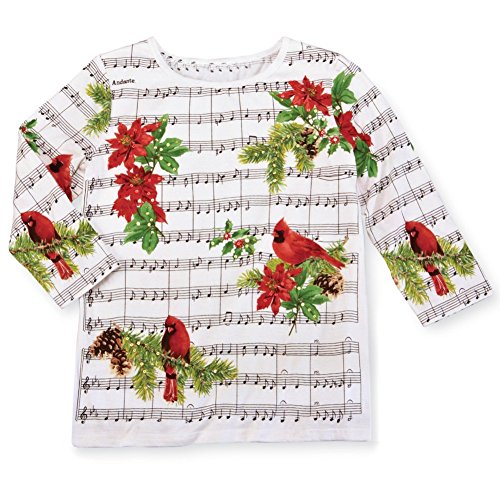Collections Etc Sequin Scoop Neck Winter Songbirds Top